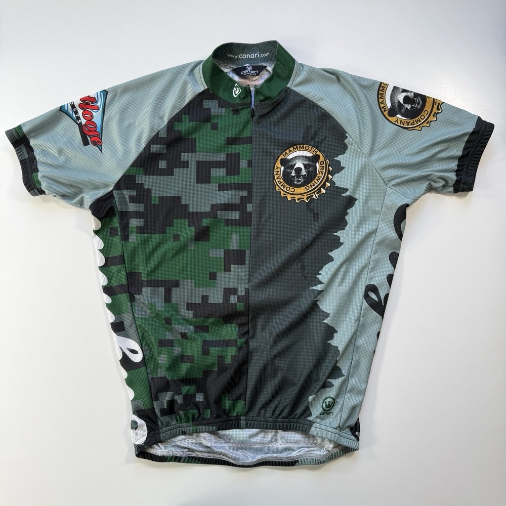 CANARI‎ Mammoth Brewing Company Cycling Jersey 1/2 Zip Camo Green Medium